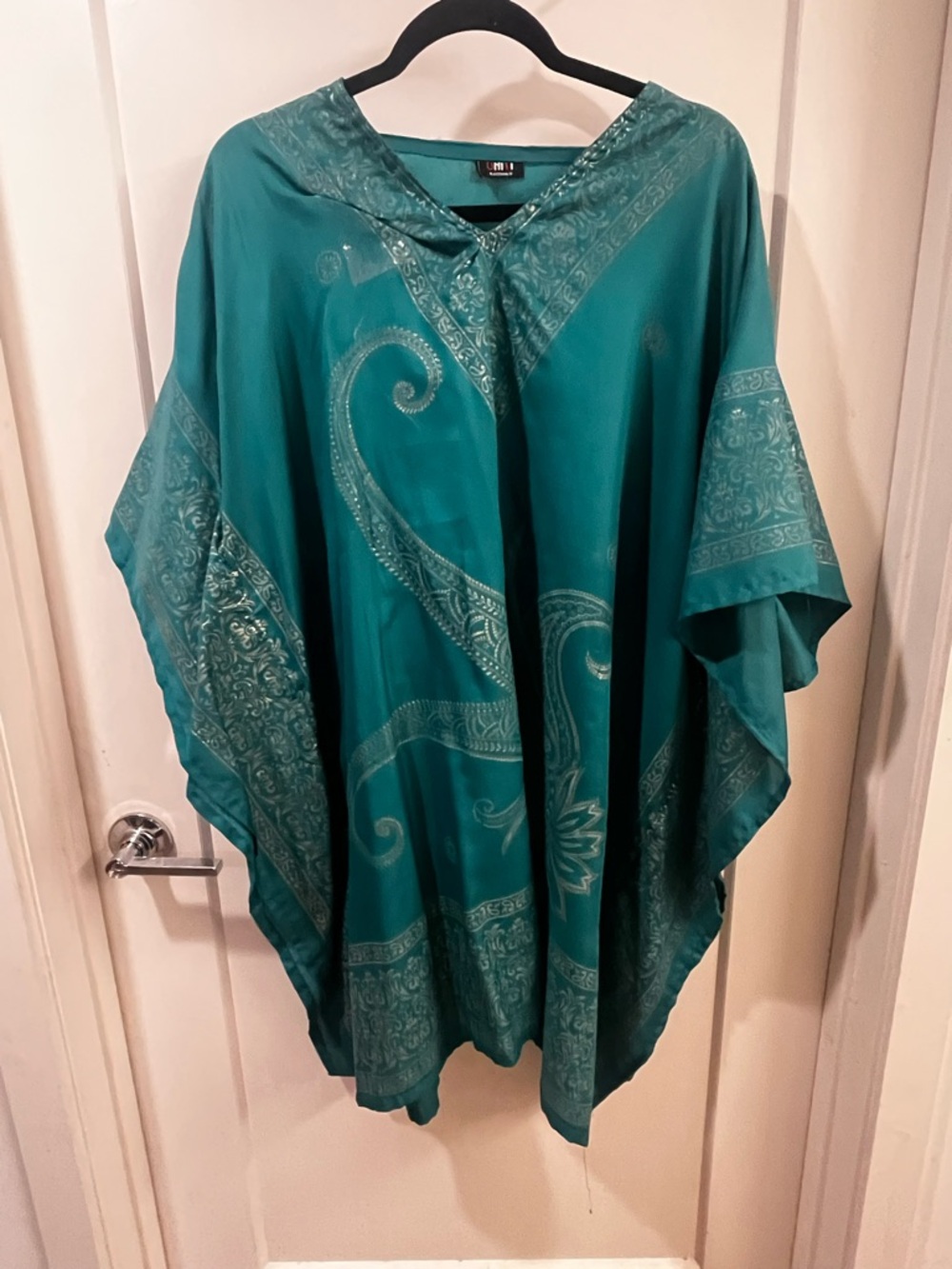 Teal Paisley Print Poncho Cape
